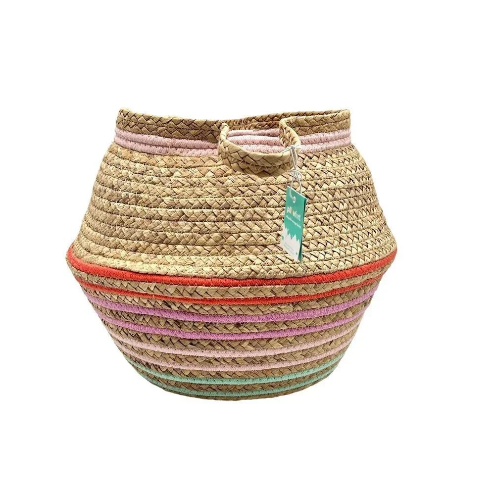 Pillowfort Large Water Hyacinth & Coiled‎ Rope Stripe Bin Collapsible - Target